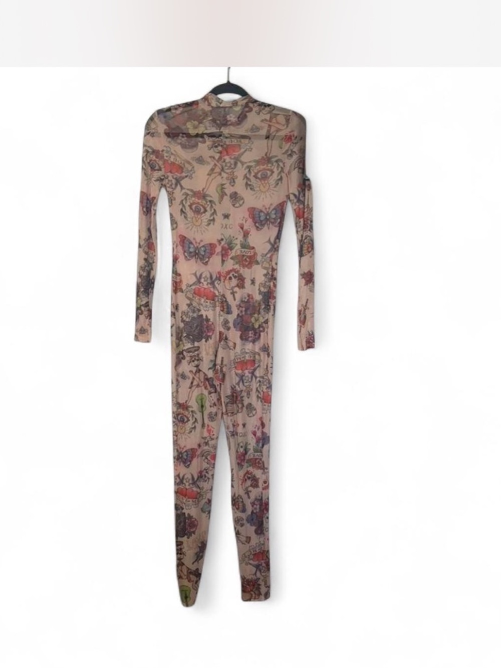 Wearable Art Sheer mesh Tattoo Print Bodysuit size S